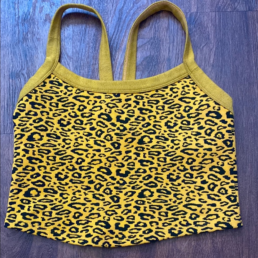 Free People Yellow and Black Leopard Print Crop Top